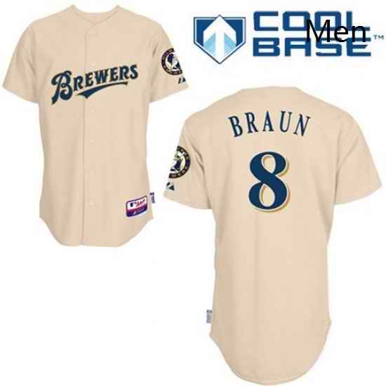 Mens Majestic Milwaukee Brewers 8 Ryan Braun Replica Cream YOUniform Cool Base MLB Jersey